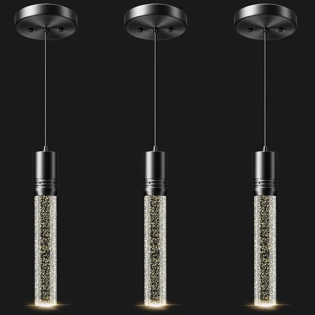 Main image of 3 Pack Pendant Lights Kitchen Island, Modern Pendant Lighting with Crystal Bubble, Black Pendant Light Fixture Hanging Light for Dining Room Restaurant (Bulbs NOT Included)