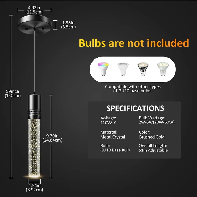 Alt view image 2 of 7 - 3 Pack Pendant Lights Kitchen Island, Modern Pendant Lighting with Crystal Bubble, Black Pendant Light Fixture Hanging Light for Dining Room Restaurant (Bulbs NOT Included)