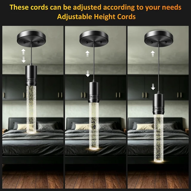 Alt view image 5 of 7 - 3 Pack Pendant Lights Kitchen Island, Modern Pendant Lighting with Crystal Bubble, Black Pendant Light Fixture Hanging Light for Dining Room Restaurant (Bulbs NOT Included)