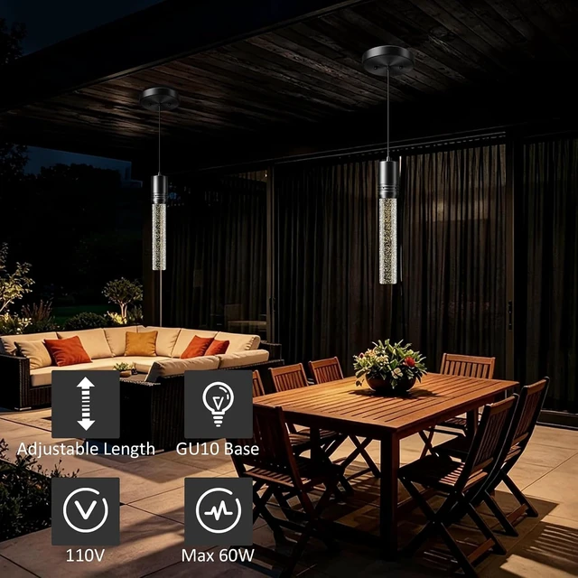 Alt view image 7 of 7 - 3 Pack Pendant Lights Kitchen Island, Modern Pendant Lighting with Crystal Bubble, Black Pendant Light Fixture Hanging Light for Dining Room Restaurant (Bulbs NOT Included)