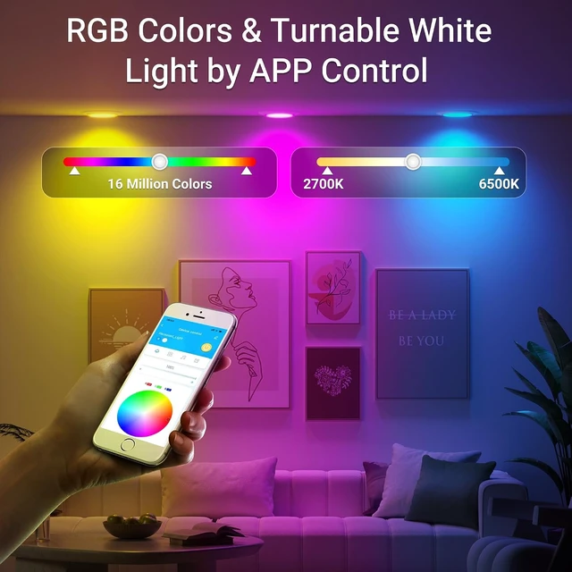 Alt view image 2 of 7 - CHARKEE 6" Smart Recessed Lights, RGBCW, for Alexa and Google, 4-Pack