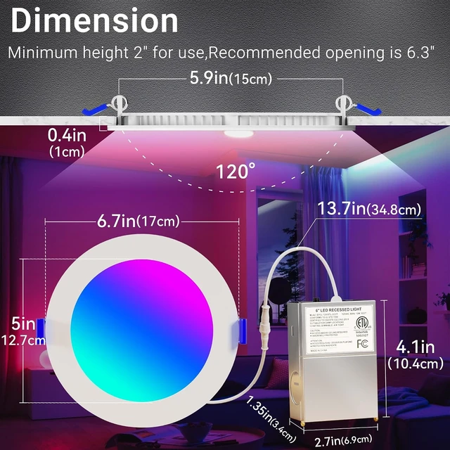 Alt view image 6 of 7 - CHARKEE 6" Smart Recessed Lights, RGBCW, for Alexa and Google, 4-Pack