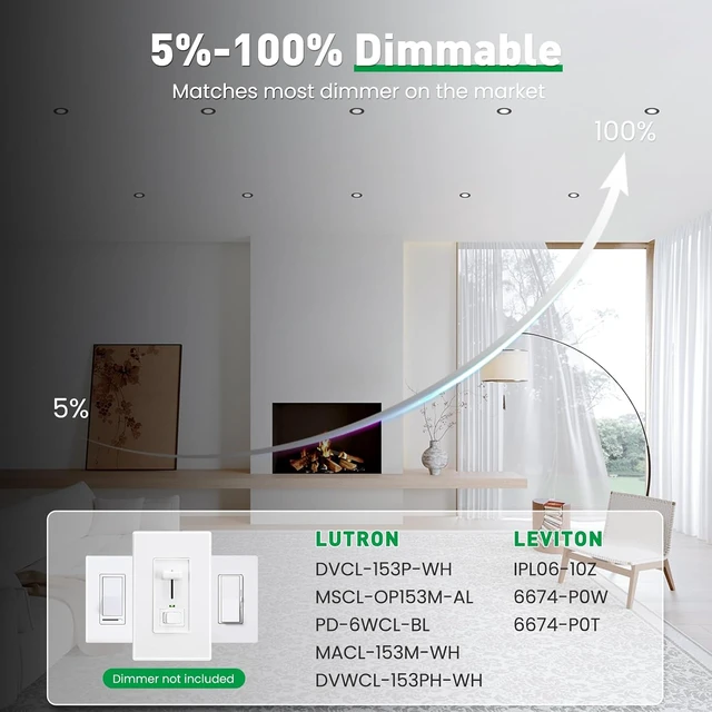 Alt view image 4 of 7 - ALUSSO 12 Pack 5/6 Inch LED Recessed Lights 5CCT Selectable 2700K-6000K, 1100LM Dimmable, Retrofit Trim Can Lights, Damp Rated, Black