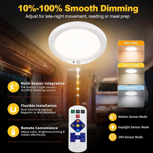 Alt view image 6 of 7 - RV Ceiling Light, Rechargeable Magnetic Light with Motion Sensor