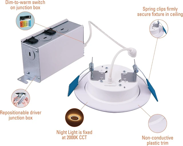 Alt view image 3 of 7 - HALO RL LED Recessed Lighting 4 inch Canless with Night Light 5CCT 700lm