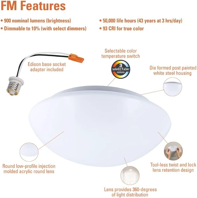 Alt view image 4 of 7 - HALO 8 in LED Flushmount, 3CCT Selectable, Dimmable, 93 CRI