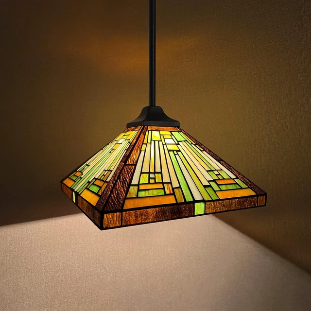 Alt view image 2 of 7 - Capulina Tiffany Lamp Amber Brown Stained Glass Pendant Light 12" Wide