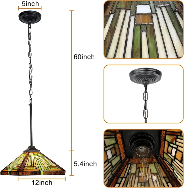 Alt view image 3 of 7 - Capulina Tiffany Lamp Amber Brown Stained Glass Pendant Light 12" Wide