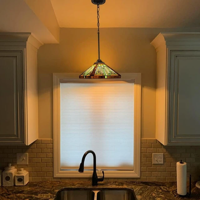 Alt view image 4 of 7 - Capulina Tiffany Lamp Amber Brown Stained Glass Pendant Light 12" Wide