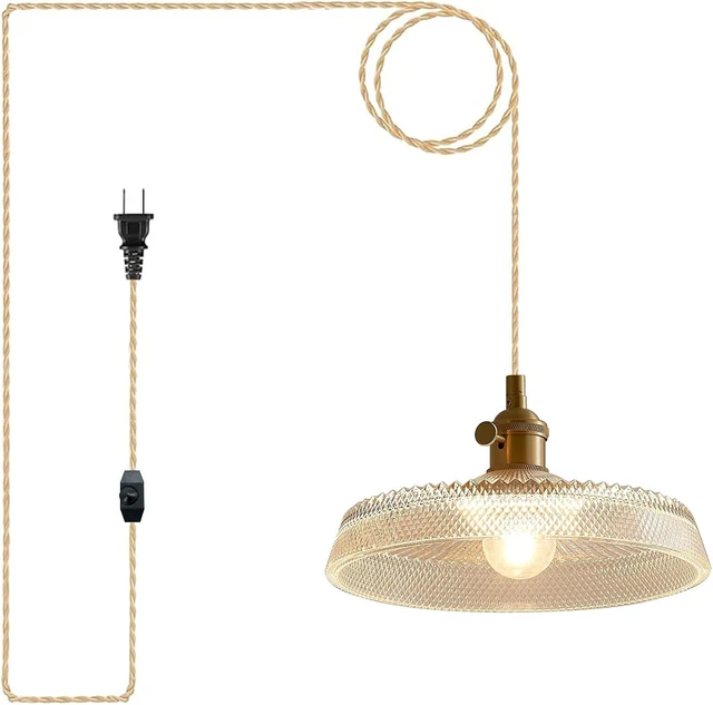 Main image of Vintage Plug in Pendant Light with Thickened Clear Glass Shade, Water-Like Light Reflection Adjustable Gold Braided Cord, Decorative Cozy Lighting for Kitchen Island, Dining Room & Entryway