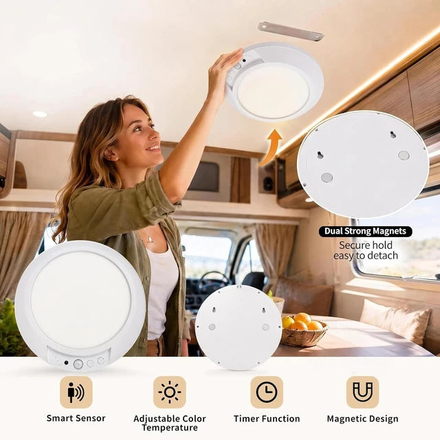 Alt view image 2 of 7 - RV Ceiling Light, Rechargeable Magnetic Light with Motion Sensor