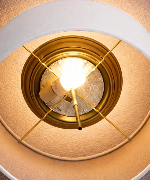 Alt view image 4 of 7 - Moderne Flush Mount Conversion Kit 18"w White Linen Shallow Drum Lampshade