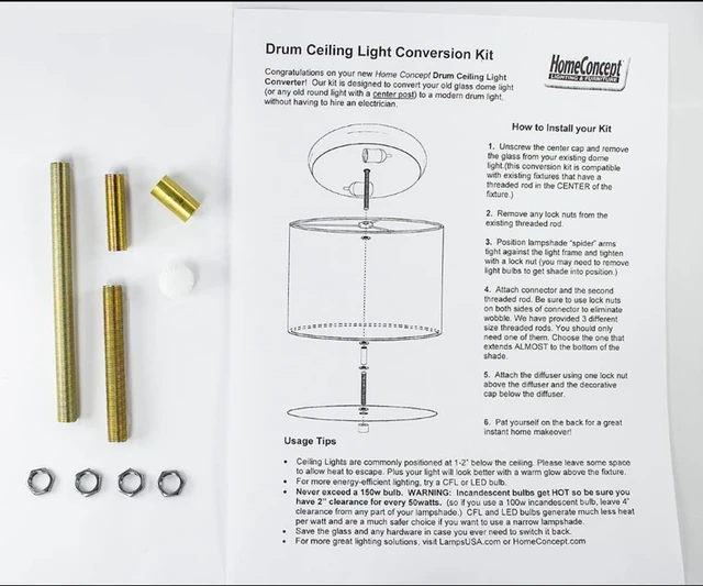Alt view image 7 of 7 - Moderne Flush Mount Conversion Kit 18"w White Linen Shallow Drum Lampshade