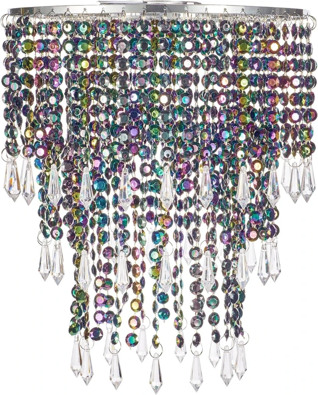 Main image of Waneway Acrylic Chandelier Shade, Ceiling Light Shade Beaded Pendant Lampshade with Crystal Beads and Chrome Frame for Bedroom, Wedding or Party Decoration, Diameter 8.7 inches, 3 Tiers, Multicolor