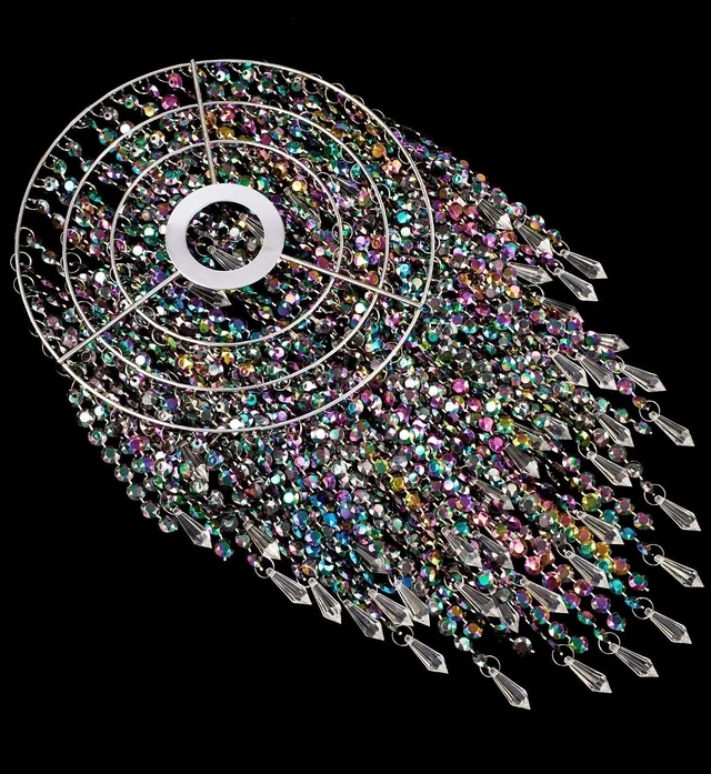 Alt view image 3 of 7 - Waneway Acrylic Chandelier Shade, Ceiling Light Shade Beaded Pendant Lampshade with Crystal Beads and Chrome Frame for Bedroom, Wedding or Party Decoration, Diameter 8.7 inches, 3 Tiers, Multicolor