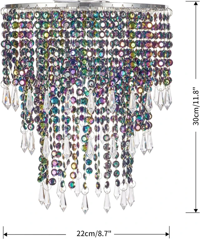 Alt view image 5 of 7 - Waneway Acrylic Chandelier Shade, Ceiling Light Shade Beaded Pendant Lampshade with Crystal Beads and Chrome Frame for Bedroom, Wedding or Party Decoration, Diameter 8.7 inches, 3 Tiers, Multicolor