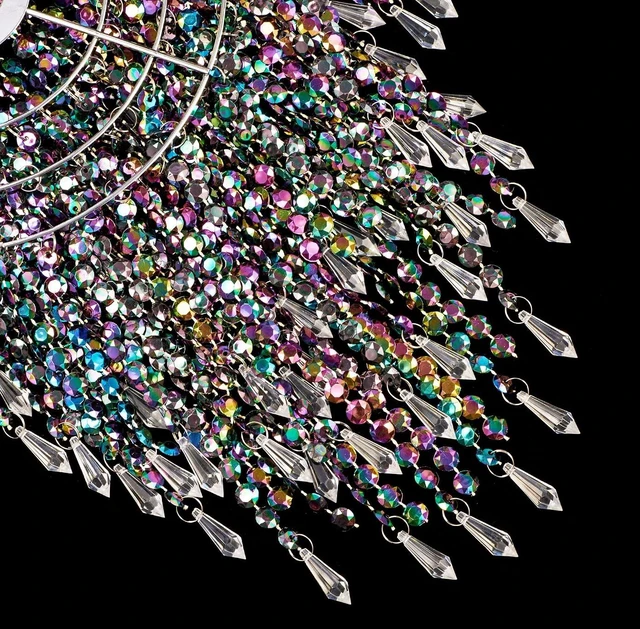 Alt view image 4 of 7 - Waneway Acrylic Chandelier Shade, Ceiling Light Shade Beaded Pendant Lampshade with Crystal Beads and Chrome Frame for Bedroom, Wedding or Party Decoration, Diameter 8.7 inches, 3 Tiers, Multicolor