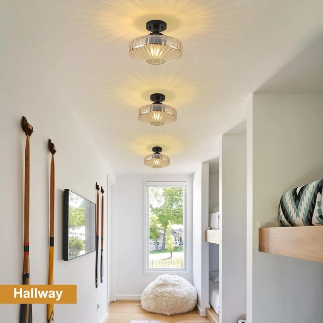 Alt view image 5 of 7 - Amber Glass Vintage Light Fixture Ceiling Flush Mounted, 11.8in