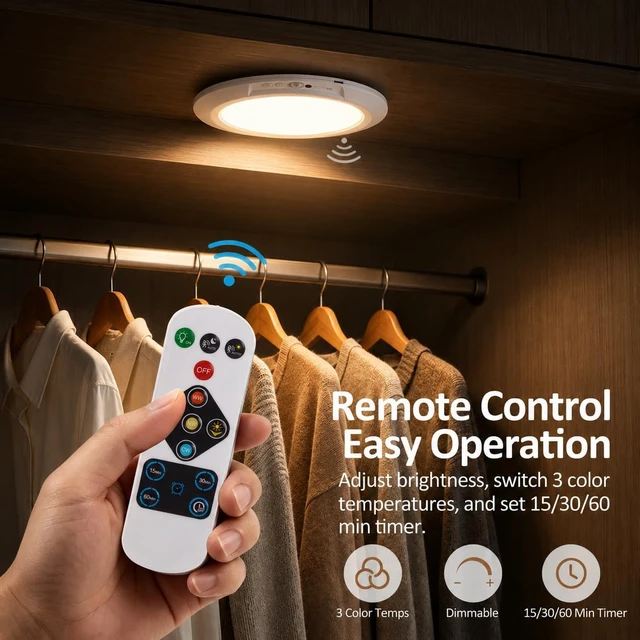 Alt view image 2 of 7 - 4Pack Rechargeable LED Ceiling Shower Light, Motion Sensor Remote Control