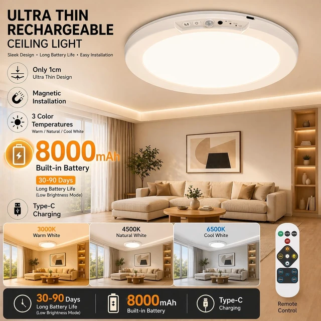 Alt view image 7 of 7 - 4Pack Rechargeable LED Ceiling Shower Light, Motion Sensor Remote Control