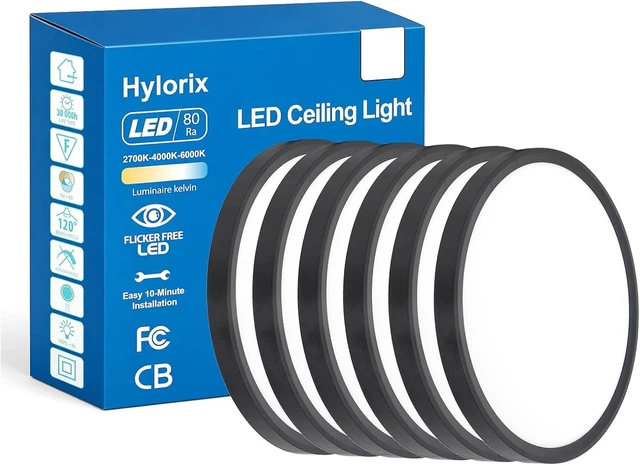 Main image of 12Inch 6pack Black LED Flush Mount Ceiling Light, 24W 3CCT Selectable