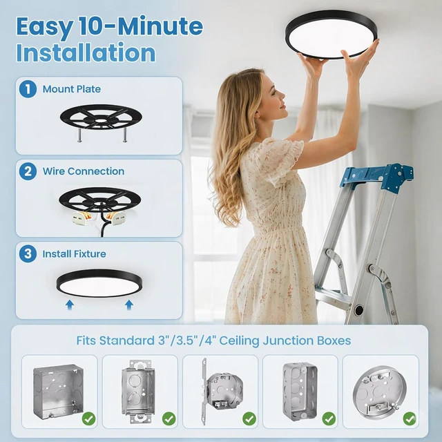 Alt view image 3 of 7 - 12Inch 6pack Black LED Flush Mount Ceiling Light, 24W 3CCT Selectable