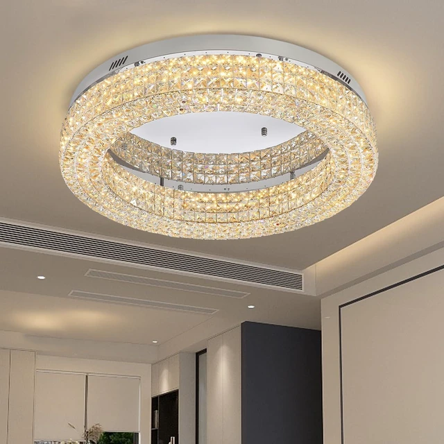 Main image of ykolupty 24" Crystal Chandeliers,Round Chandelier for Living Room Modern Ceiling Chandelier Flush Mount Ceiling Light Fixtures for Foyer Bedrooms Dining Room Hallway