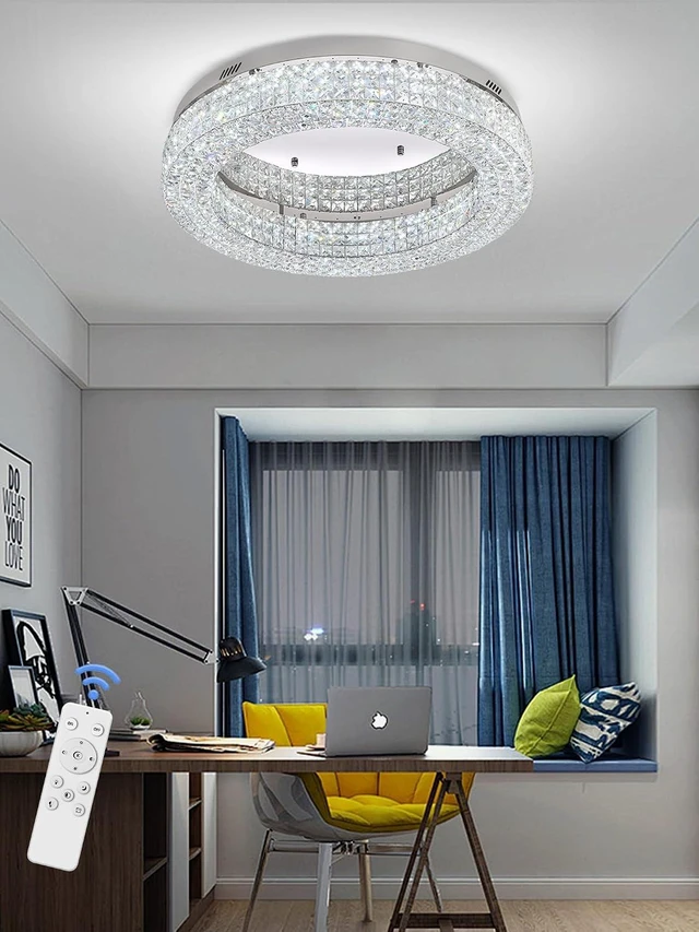 Alt view image 2 of 7 - ykolupty 24" Crystal Chandeliers,Round Chandelier for Living Room Modern Ceiling Chandelier Flush Mount Ceiling Light Fixtures for Foyer Bedrooms Dining Room Hallway
