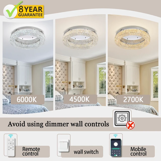 Alt view image 4 of 7 - ykolupty 24" Crystal Chandeliers,Round Chandelier for Living Room Modern Ceiling Chandelier Flush Mount Ceiling Light Fixtures for Foyer Bedrooms Dining Room Hallway