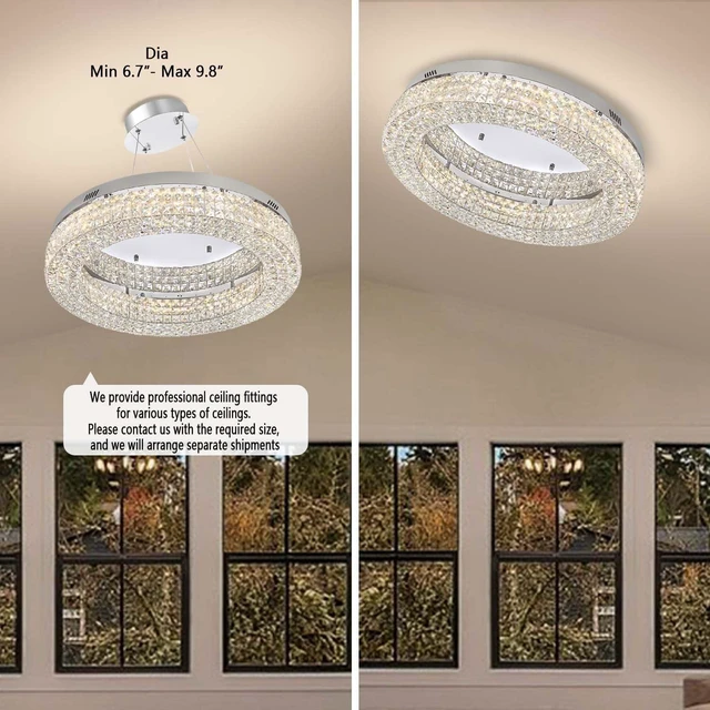 Alt view image 6 of 7 - ykolupty 24" Crystal Chandeliers,Round Chandelier for Living Room Modern Ceiling Chandelier Flush Mount Ceiling Light Fixtures for Foyer Bedrooms Dining Room Hallway