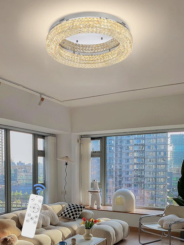 Alt view image 7 of 7 - ykolupty 24" Crystal Chandeliers,Round Chandelier for Living Room Modern Ceiling Chandelier Flush Mount Ceiling Light Fixtures for Foyer Bedrooms Dining Room Hallway