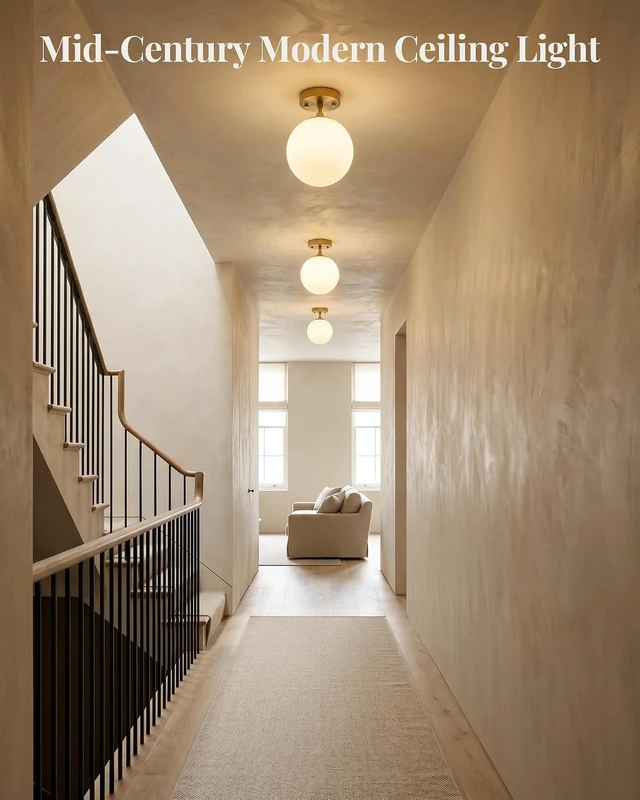 Alt view image 3 of 7 - Majade Semi Flush Mount Ceiling Light 6" Globe Gold Modern Light Fixture
