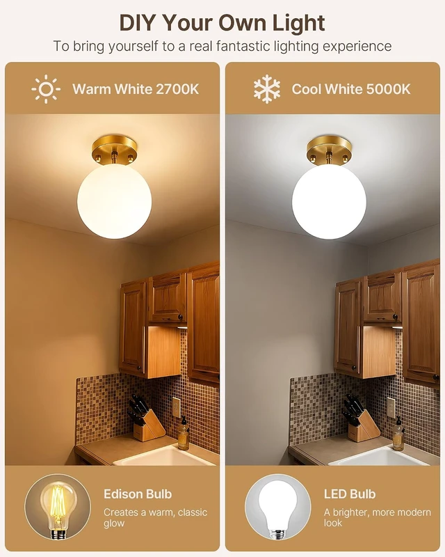 Alt view image 7 of 7 - Majade Semi Flush Mount Ceiling Light 6" Globe Gold Modern Light Fixture