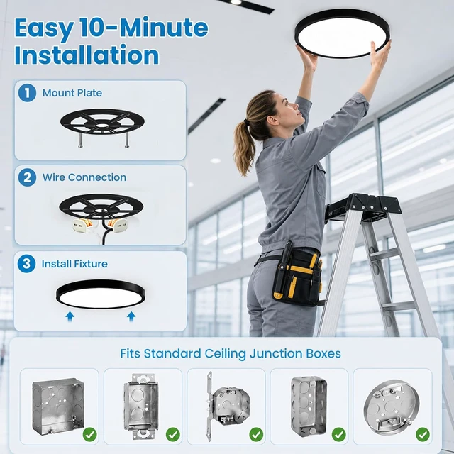 Alt view image 3 of 7 - 16 Inch 32W LED Flush Mount Ceiling Light, 3060LM 3CCT Selectable, 2Pack