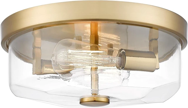 Main image of Gold Flush Mount Ceiling Light, 2-Light Hallway Light Fixtures, Modern Farmhouse Farmhouse Ceiling Light Clear Glass Brushed Gold Finish for Kitchen Porch Entryway