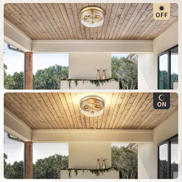 Alt view image 5 of 7 - Gold Flush Mount Ceiling Light, 2-Light Hallway Light Fixtures, Modern Farmhouse Farmhouse Ceiling Light Clear Glass Brushed Gold Finish for Kitchen Porch Entryway