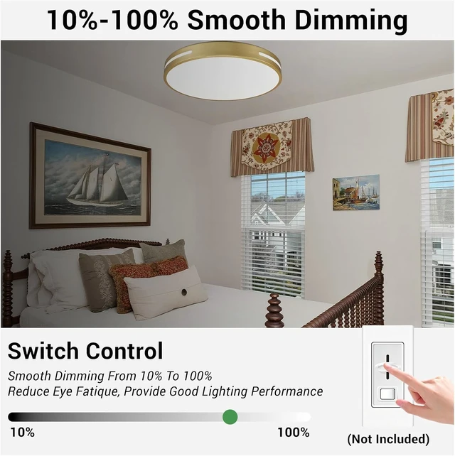 Alt view image 6 of 7 - Gold Flush Mount Ceiling Light 16 Inch, Modern LED Ceiling Light Fixture, 24W Dimmable Round Ceiling Light for Living Room, Bedroom, Hallway, Kitchen