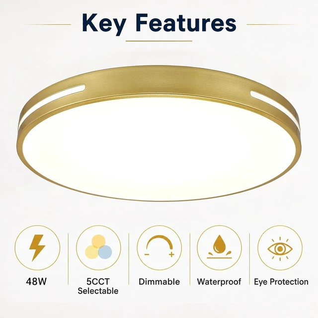Alt view image 3 of 7 - Gold Flush Mount LED Ceiling Light 20 Inch, Dimmable Ceiling Light Fixture 48W with 5CCT for Kitchen, Bedroom & Living Room