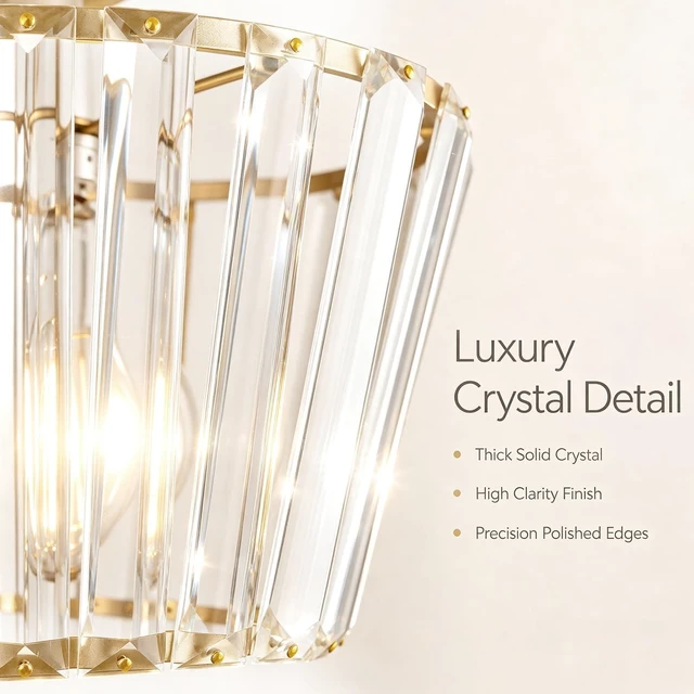 Alt view image 6 of 7 - Lxybcce 10.8-Inch Crystal Semi Flush Mount Ceiling Light, Gold Beveled Crystal Ceiling Light Fixture for Hallway, Entryway, Kitchen and Small Spaces, E26 Base, Bulb Not Included