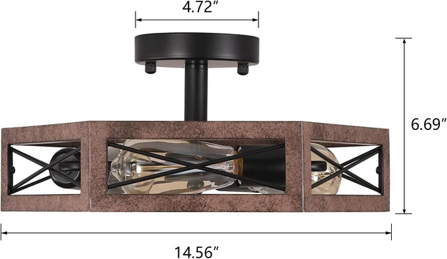 Alt view image 4 of 7 - 2 Pack 3-Light Rustic Farmhouse Metal Flush Mount Ceiling Light Fixture 14.5 inch Antique Oak Hexagon Cage Semi Flush Mount Ceiling Light for Hallway Hall Entry Bedroom Kitchen Farmhouse, Black