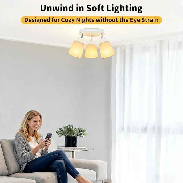Alt view image 5 of 7 - HiBay 3-Light White Track Lighting Ceiling, Fabric Shade Spotlight, E26