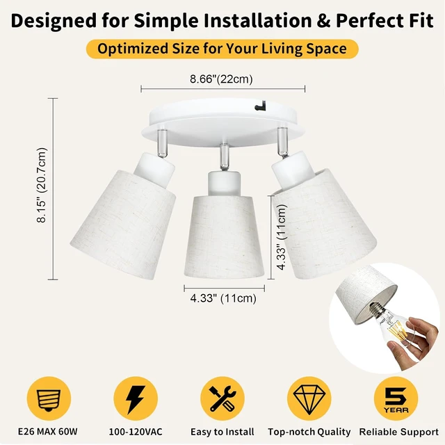 Alt view image 6 of 7 - HiBay 3-Light White Track Lighting Ceiling, Fabric Shade Spotlight, E26