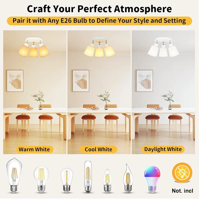 Alt view image 7 of 7 - HiBay 3-Light White Track Lighting Ceiling, Fabric Shade Spotlight, E26