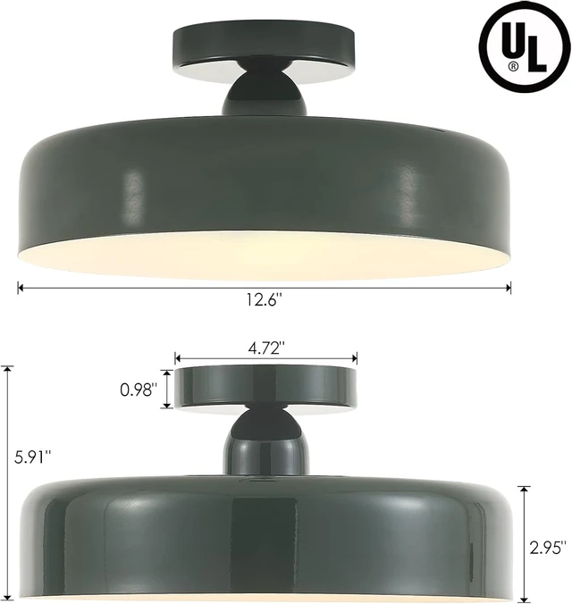 Alt view image 2 of 7 - VILUXY 13-Inch Industrial Semi Flush Mount Ceiling Light Vintage Green Light Ceiling Mount Lamp Farmhouse Flush Mount Light Fixture for Hallway Bedroom Foyer Kitchen Entryway