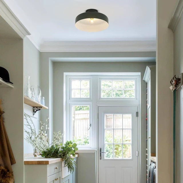 Alt view image 4 of 7 - VILUXY 13-Inch Industrial Semi Flush Mount Ceiling Light Vintage Green Light Ceiling Mount Lamp Farmhouse Flush Mount Light Fixture for Hallway Bedroom Foyer Kitchen Entryway