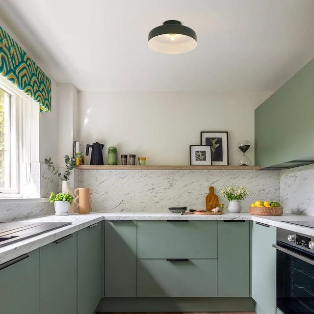 Alt view image 5 of 7 - VILUXY 13-Inch Industrial Semi Flush Mount Ceiling Light Vintage Green Light Ceiling Mount Lamp Farmhouse Flush Mount Light Fixture for Hallway Bedroom Foyer Kitchen Entryway