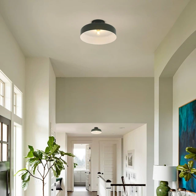 Alt view image 6 of 7 - VILUXY 13-Inch Industrial Semi Flush Mount Ceiling Light Vintage Green Light Ceiling Mount Lamp Farmhouse Flush Mount Light Fixture for Hallway Bedroom Foyer Kitchen Entryway