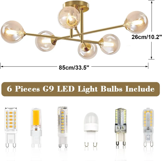 Alt view image 2 of 7 - Mid Century Modern Gold Sputnik Flush Mount Ceiling Light Antique Brass Ceiling Lights 6 Light Amber Glass Chandelier Small Living Room Globe Ceiling Light