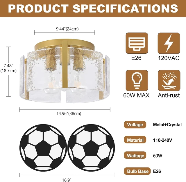 Alt view image 4 of 7 - 15" Gold Semi Flush Mount Ceiling Light, 3-Light Drum Glass Dimmable