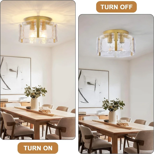 Alt view image 5 of 7 - 15" Gold Semi Flush Mount Ceiling Light, 3-Light Drum Glass Dimmable